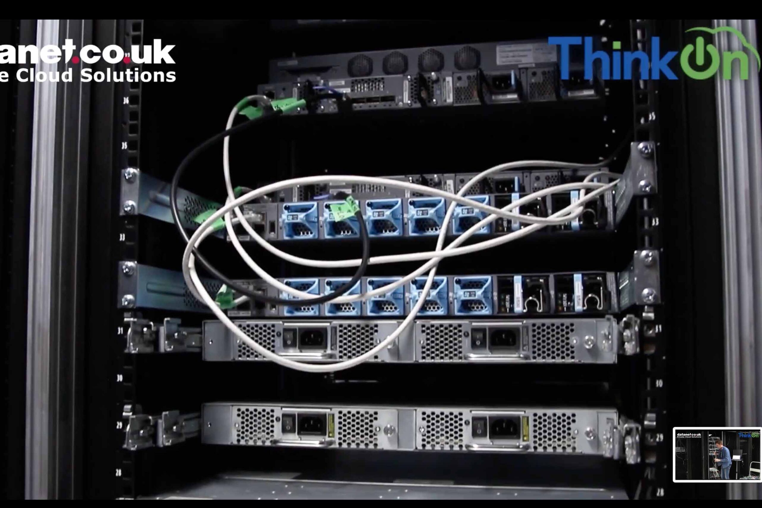 a close up of the back of thinkon's racks in the data centre aisles